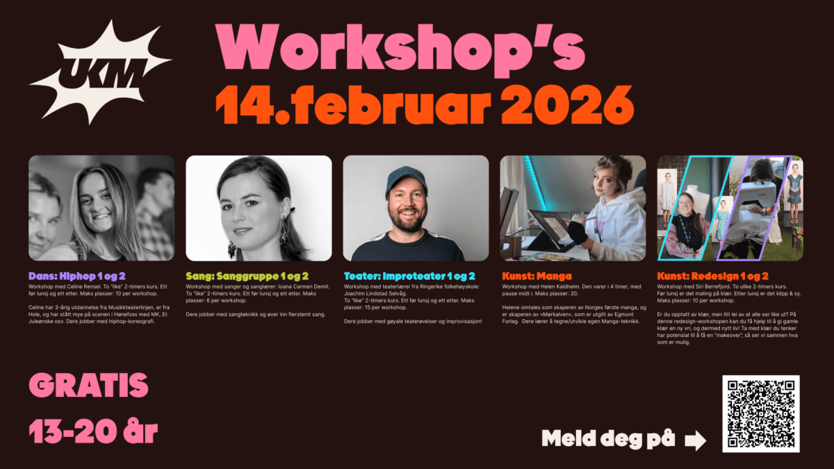Workshop-muligheter på festivalen 14.februar